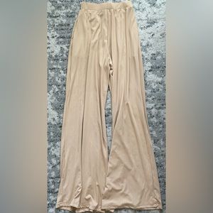 Matching Cream Lounge Set- Long Sleeve Crop and High Waisted Wide Leg Pants